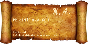 Miklóska Ali névjegykártya